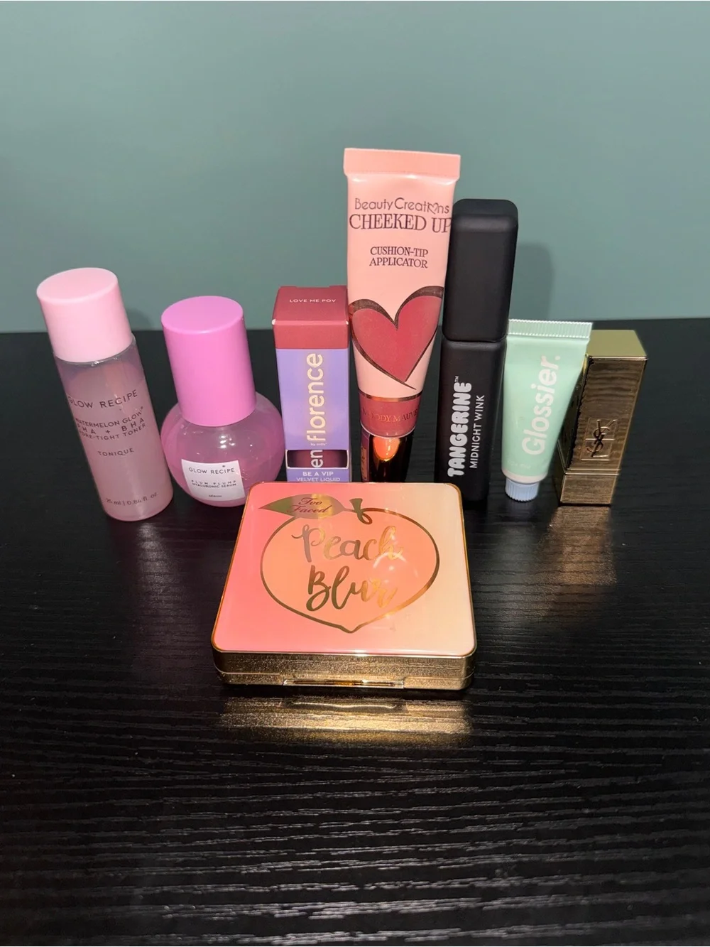 Bundle, too faced, 2 glow recipe, Florence by mills, glossier, ysl, tangerine,